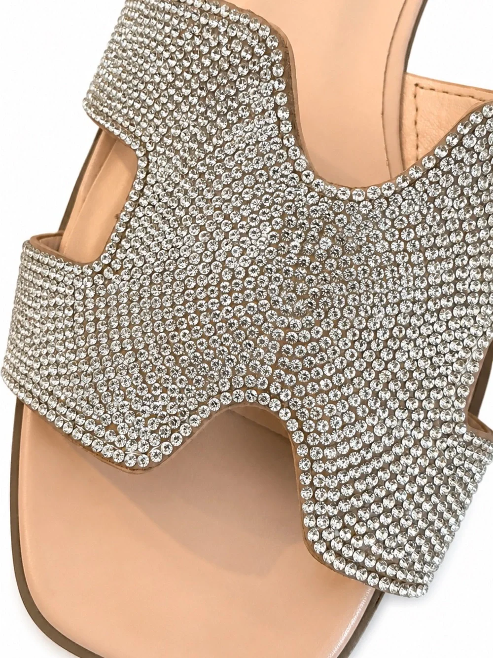 Sparkly Rhinestones Nude Slide Sandals with Crystal-Strap Accents in H Style - Picture 8 of 11